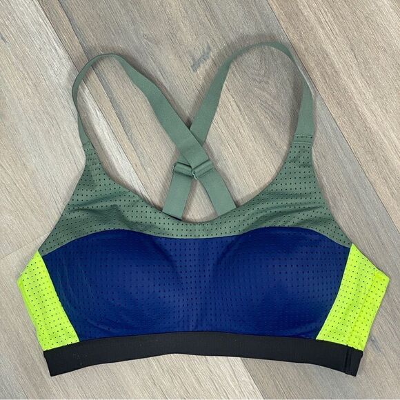 Victoria’s Secret Sport Color Block Lightweight Sports Bra Olive Green Blue 34B - Picture 6 of 11
